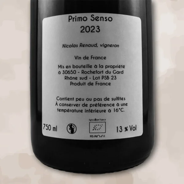 Primo senso blanc - vin naturel - Nicolas Renaud Clos des Grillons - etiquette