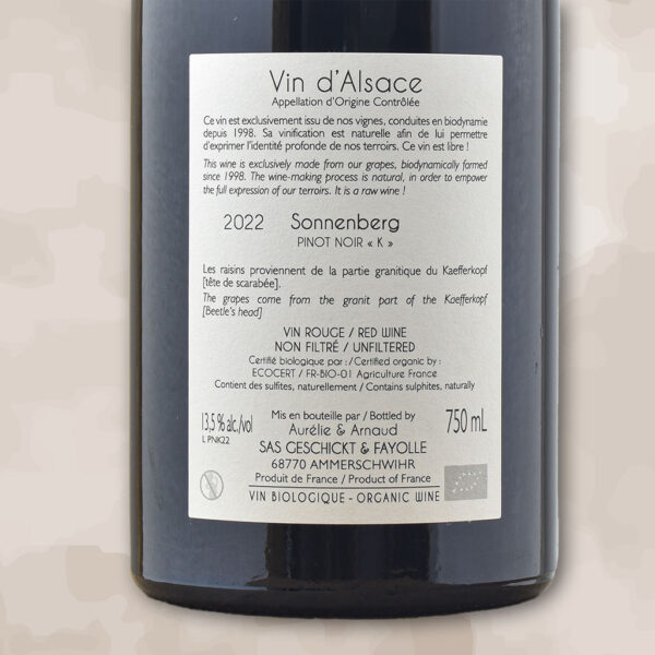 sonnenberg pinot noir k - vin naturel - domaine geschickt